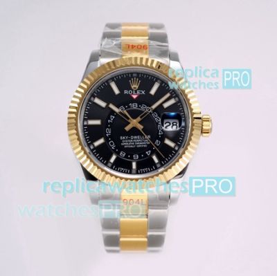 Swiss Replica Rolex Sky-Dweller 42mm AI Factory 9001 Movement Two Tone Black Watch